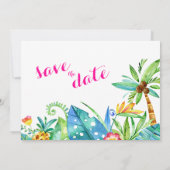 Save The Date Photo Tropical Beach Berry rose Turquoise bleu flo (Dos)
