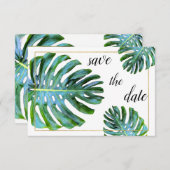 Save The Date Photo Tropical Leaf Green Gold Enregistrer La Date (Devant / Derrière)