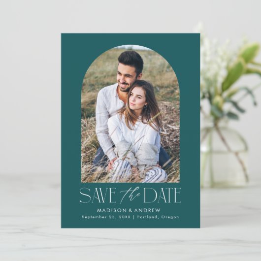 Save The Date Photo Turquoise simple et moderne (Debout devant)