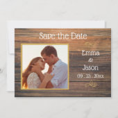 Save The Date Photo Typographie Rustique du grain de bois (Devant)