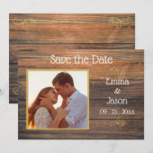 Save The Date Photo Typographie Rustique du grain de bois (Devant / Derrière)