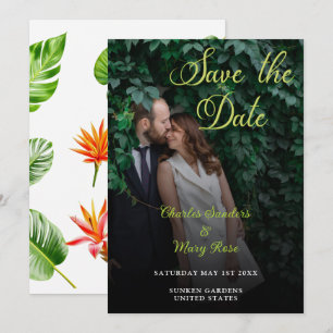 Save The Date Photo typographique de feuilles tropicales