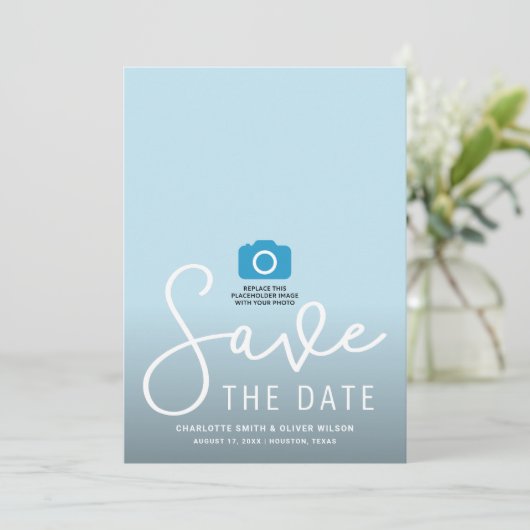 Save The Date Photo verticale du script moderne Enregistrer la c (Debout devant)