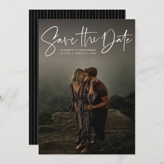Save The Date Photo verticale du script moderne enregistrer la d (Devant / Derrière)