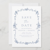 Save The Date Photo Victorian Floral Dusty Blue Mariage français (Devant)