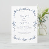 Save The Date Photo Victorian Floral Dusty Blue Mariage français (Debout devant)