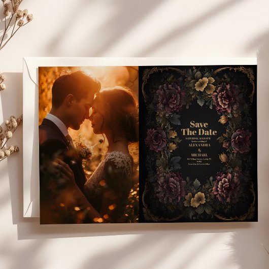 Save The Date Photo Victorian gothique Floral Frame Mariage