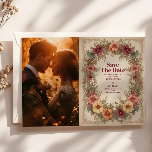 Save The Date Photo Victorian Ornate Floral Frame Mariage