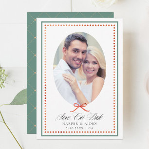 Save The Date Photo vintage élégant avec nœud vert orange