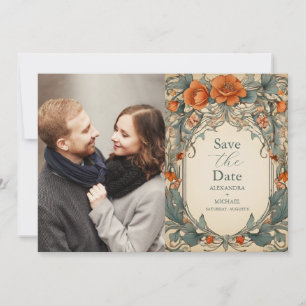 Save The Date Photo Vintage Floral Art Nouveau Mariage