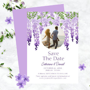 Save The Date Photo Watercolor Wisteria Floral Script Mariage