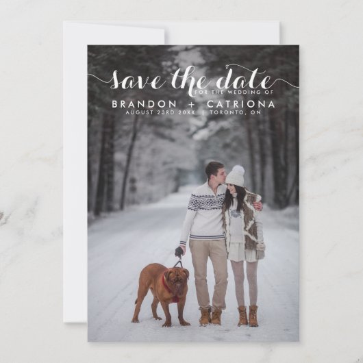 Save The Date Photo Whimsical Script Blanc Enregistrer La Date (Devant)