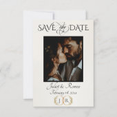 Save The Date Photo, Wildflowers & Leaf Monogram - Ivory (Devant)