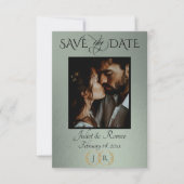 Save The Date Photo, Wildflowers & Leaf Monogram - Sage (Devant)