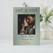 Save The Date Photo, Wildflowers & Leaf Monogram - Sage (Debout devant)