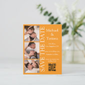 Save The Date photobooth script moderne 3 photos qr code orange (Debout devant)