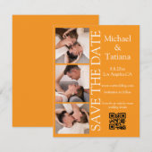 Save The Date photobooth script moderne 3 photos qr code orange (Devant / Derrière)