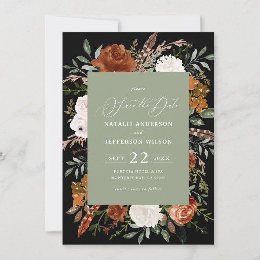 Save The Date Photographie botanique noire rustique enregistrer (Devant)