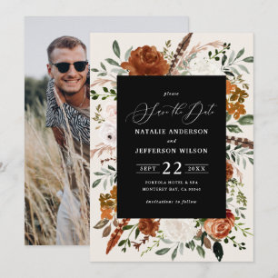Save The Date Photographie botanique noire rustique mariage élég