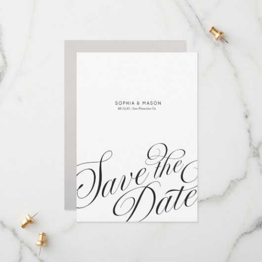 Save The Date Photographie de calligraphie de script éditorial m (Devant/Arrière en situation)