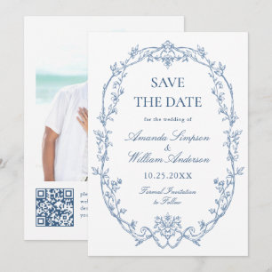 Save The Date Photographie de Mariage couleur bleu couleur orné