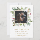 Save The Date Photographie de mariage or vert botanique de Noël (Devant)