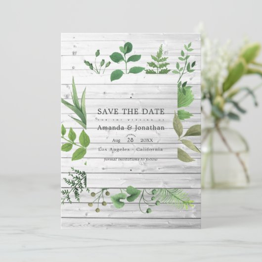 Save The Date Photographie de mariage rustique en forêt verdoyan (Debout devant)