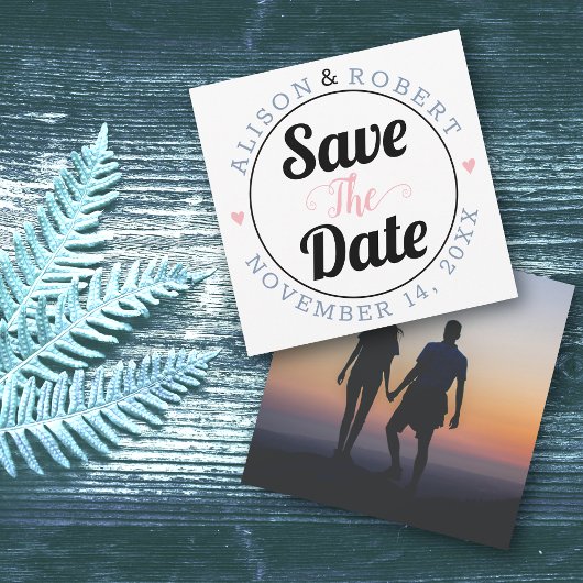 Save The Date Photographie de typographie bleu et rose poussiére