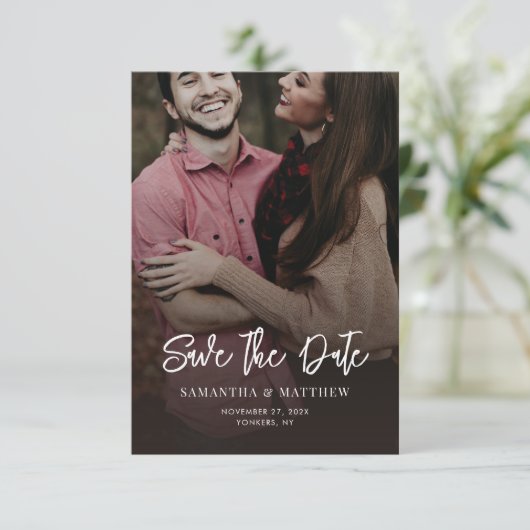 Save The Date Photographie manuscrite Code QR de mariage élégant (Debout devant)