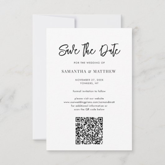 Save The Date Photographie manuscrite Code QR de mariage élégant (Dos)