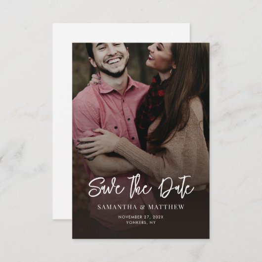 Save The Date Photographie manuscrite Code QR de mariage élégant (Devant / Derrière)