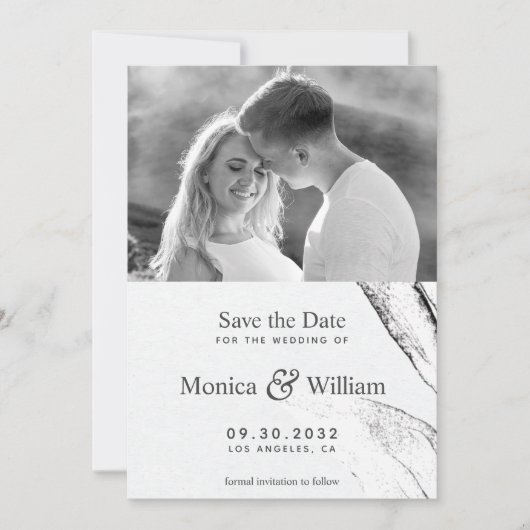 Save The Date Photographie mariage moderne en noir et blanc (Devant)