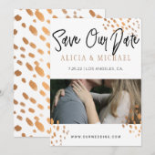 Save The Date Photographie noir blanc Faux Metal Gold Foil Typog (Devant / Derrière)