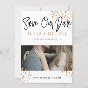 Save The Date Photographie noir blanc Faux Metal Gold Foil Typog