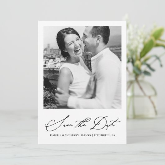 Save The Date Photographie noir et blanc chic Enregistrer la dat (Debout devant)