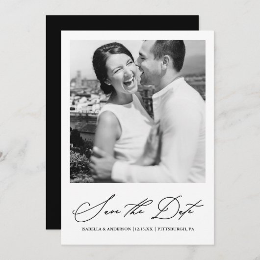 Save The Date Photographie noir et blanc chic Enregistrer la dat (Devant / Derrière)