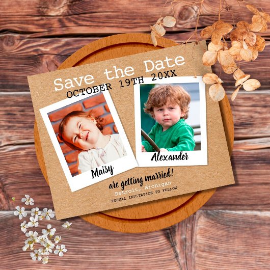 Save The Date Photos de l'enfance rustiques pour la date de rése
