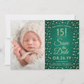 Save The Date Photos de Quinceañera Parties scintillant verte et (Devant)