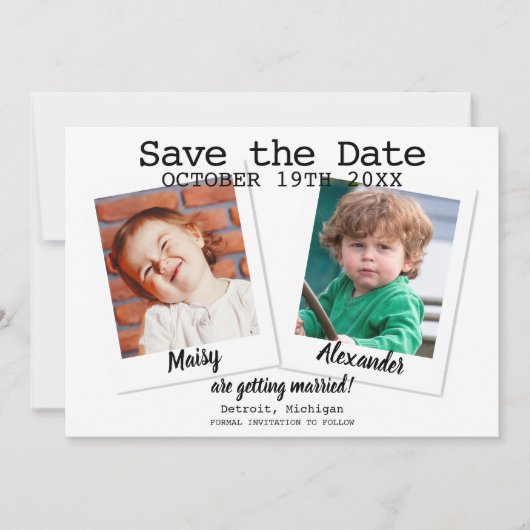 Save The Date Photos Enfants Modernes Mariage Enregistrer La Dat (Devant)