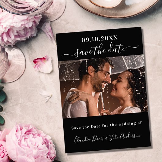 Save The Date Photoscript noir blanc élégant