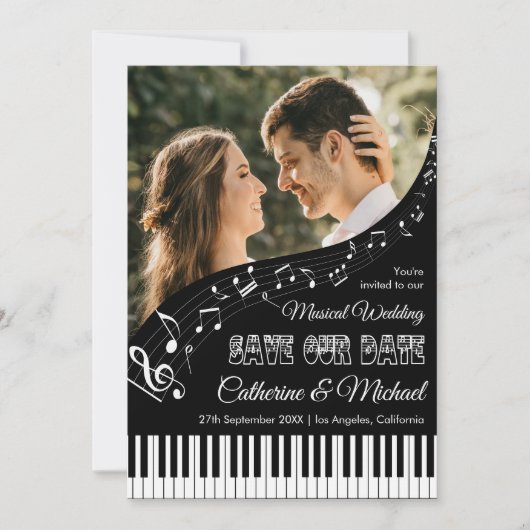 Save The Date Piano Music Black & White Photo QR Code Mariage (Devant)
