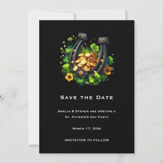Save The Date Pièces en or Lucky Horseshoe et Clover (Devant)