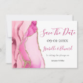 Save The Date Pierre d'agate rose glamouruse dorure pailletée ma (Devant)