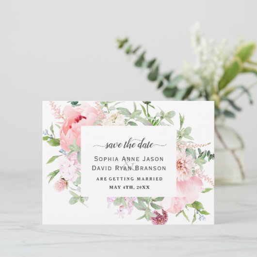 Save The Date Pies blanches roses Bloom Mariage Calligraphie (Debout devant)