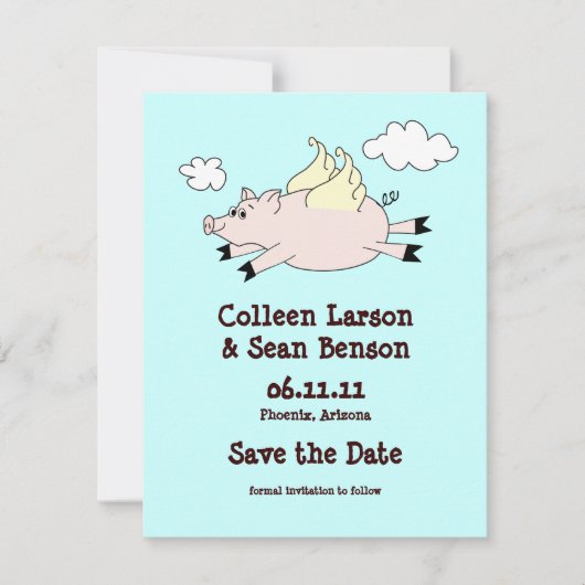 Save The Date Pig volant Enregistrer la date, Solid Back (Devant)