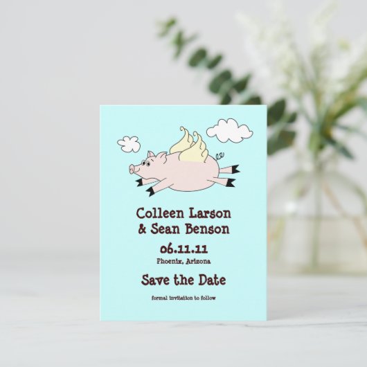 Save The Date Pig volant Enregistrer la date, Solid Back (Debout devant)