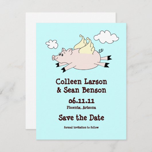 Save The Date Pig volant Enregistrer la date, Solid Back (Devant / Derrière)
