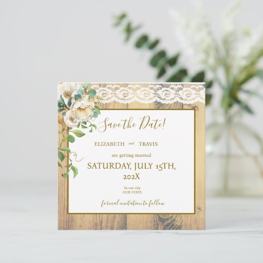 Save The Date Pin miel rustique (Debout devant)