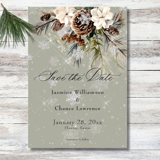 Save The Date Pin Russe à neige et Mariage Floral Blanc