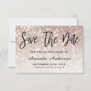 Save The Date Pinceau Parties scintillant Champagne Script Quinc